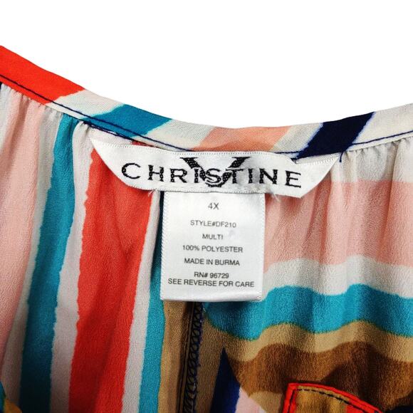 Vtg Christine V Women's Plus Size 4X Striped Mini Dress Puff Sleeve Drop Waist - Picture 2 of 3